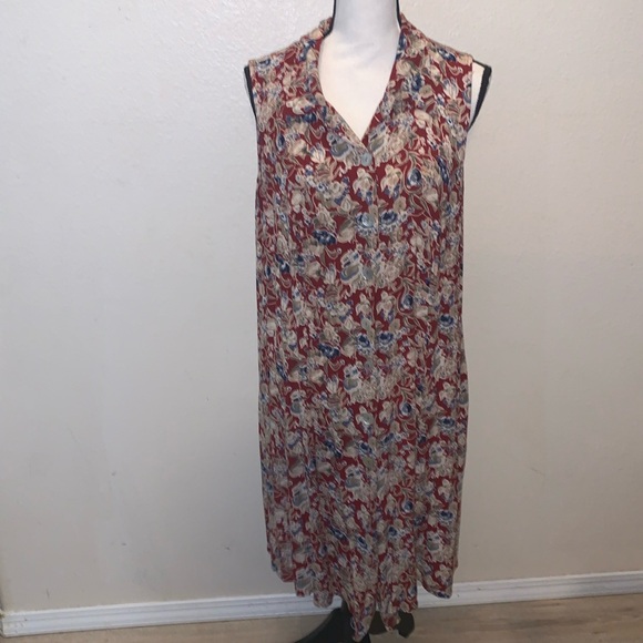 Vintage More Jazz Red Floral Midi Button Down Dress - Picture 2 of 7